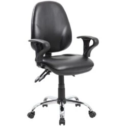 Comfort Ergo 3-Lever Leather Chrome Operator Chairs -Office Furniture 089905