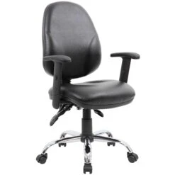 Comfort Ergo 3-Lever Leather Chrome Operator Chairs -Office Furniture 090859