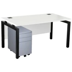 Karbon K4 Rectangular Bench Desk With 3 Drawer Slimline Mobile Metal Pedestal -Office Furniture 091860