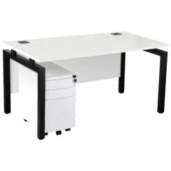 Karbon K4 Rectangular Bench Desk With 3 Drawer Slimline Mobile Metal Pedestal -Office Furniture 091861