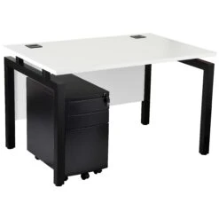 Karbon K4 Rectangular Bench Desk With 3 Drawer Slimline Mobile Metal Pedestal -Office Furniture 091862