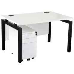 Karbon K4 Rectangular Bench Desk With 3 Drawer Slimline Mobile Metal Pedestal -Office Furniture 091864
