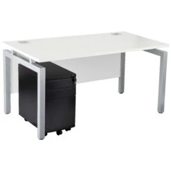 Karbon K4 Rectangular Bench Desk With 3 Drawer Slimline Mobile Metal Pedestal -Office Furniture 091865