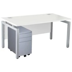 Karbon K4 Rectangular Bench Desk With 3 Drawer Slimline Mobile Metal Pedestal -Office Furniture 091866
