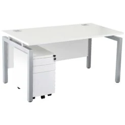 Karbon K4 Rectangular Bench Desk With 3 Drawer Slimline Mobile Metal Pedestal -Office Furniture 091867