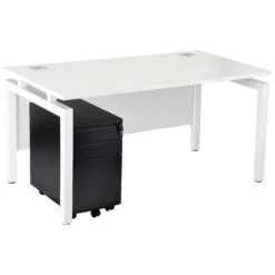 Karbon K4 Rectangular Bench Desk With 3 Drawer Slimline Mobile Metal Pedestal -Office Furniture 091871