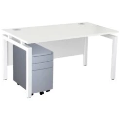 Karbon K4 Rectangular Bench Desk With 3 Drawer Slimline Mobile Metal Pedestal -Office Furniture 091872