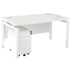 Karbon K4 Rectangular Bench Desk With 3 Drawer Slimline Mobile Metal Pedestal -Office Furniture 091873