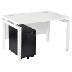 Karbon K4 Rectangular Bench Desk With 3 Drawer Slimline Mobile Metal Pedestal -Office Furniture 091874