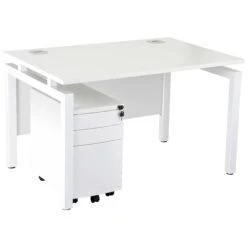 Karbon K4 Rectangular Bench Desk With 3 Drawer Slimline Mobile Metal Pedestal -Office Furniture 091876