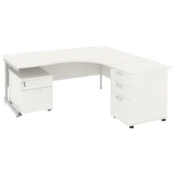 NEXT DAY Vogue White Ergonomic Cantilever Desks With Desk High & Mobile Pedestal -Office Furniture 093649