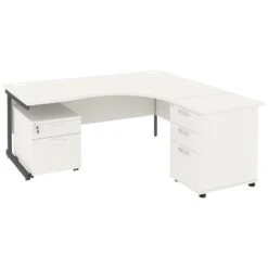NEXT DAY Vogue White Ergonomic Cantilever Desks With Desk High & Mobile Pedestal -Office Furniture 093650
