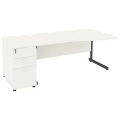 NEXT DAY Vogue White Wave Cantilever Desks With Desk High Pedestal -Office Furniture 093959