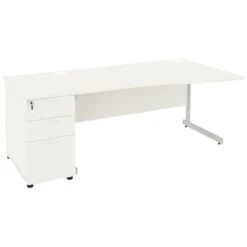 NEXT DAY Vogue White Wave Cantilever Desks With Desk High Pedestal -Office Furniture 093960