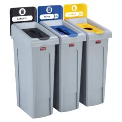 Rubbermaid Slim Jim Recycling Station 3 Stream Bin Kit 1 -Office Furniture 101143