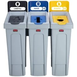 Rubbermaid Slim Jim Recycling Station 3 Stream Bin Kit 1 -Office Furniture 101144