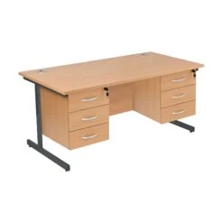 Karbon K1 Rectangular Cantilever Office Desks With Double Fixed Pedestals -Office Furniture 111053